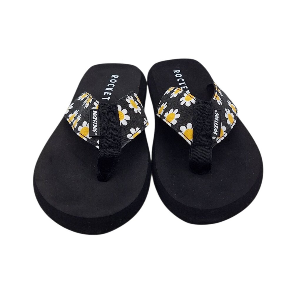 Rocket Dog NIB Daisy Field Cotton Black Retro Flip Flops SZ 8 - Picture 3 of 8